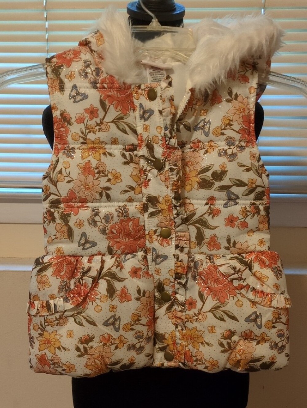 Little Lass 3 PC Floral Hooded Puffer Vest Faux Fur/Soft Velvet Leggings/Shirt 5